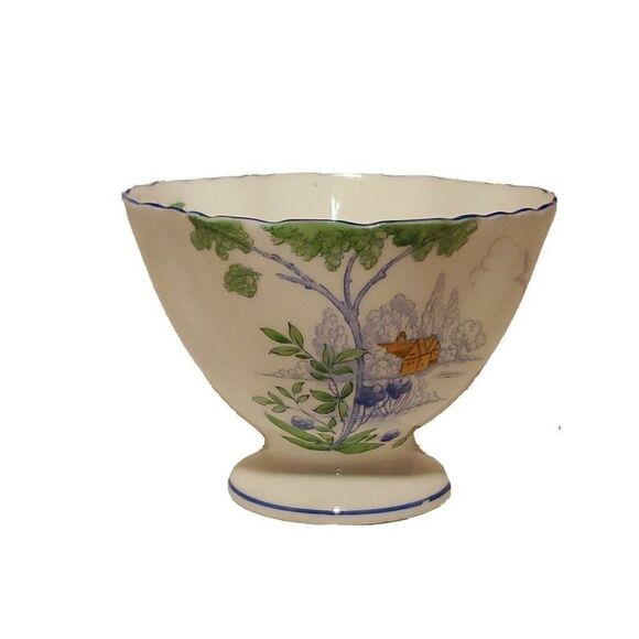 HAMMERSLEY TEA CUP AND SAUCER SET Country Cabin Scene Vintage Blue Trim Floral - Picture 7 of 9